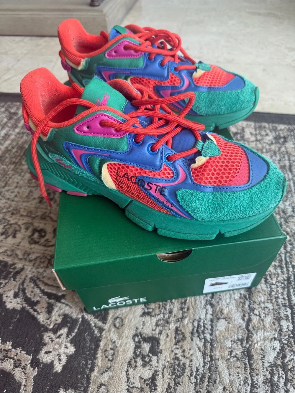 Lacoste size 8.5 L003 Neo 224 Vibrant Green/orange/Blue Sneakers